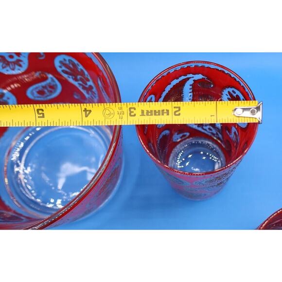 Gorgeous Vintage Culver Red & Gold Paisley Glass Set With  Gorgeous Vintage Culver Red & Gold Paisley Glass Set With Ice Bucket